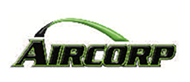 Aircorp logo - black text with green drop shadow and a (mostly) green and black arch above the text