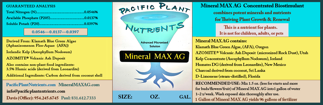 Mineral MAX AG product label updated to include office contact and additional usage information.