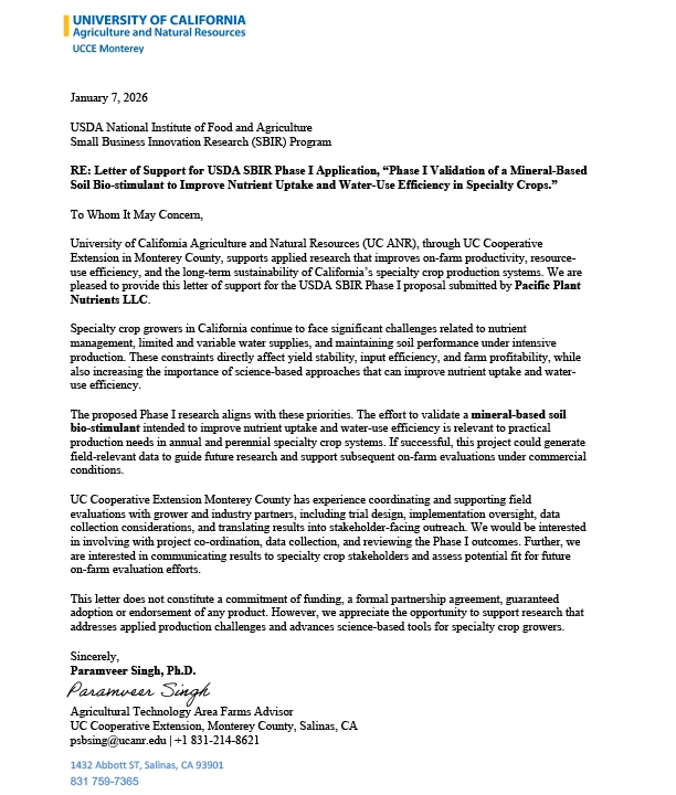 Letter of Support — University of California Letter of Support