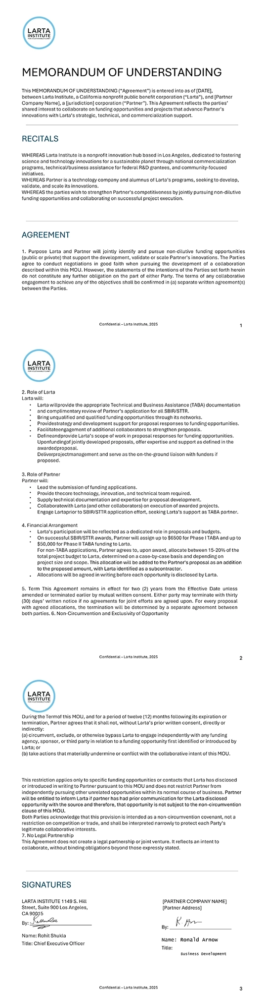 Memorandum of Understanding with LARTA Institute Memo of Understanding
